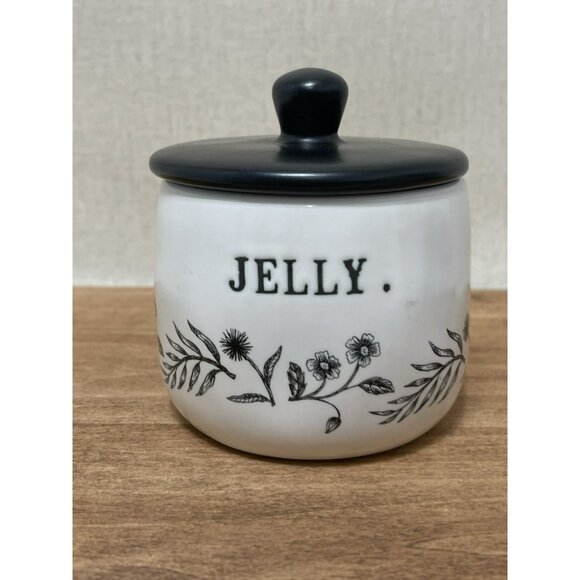 Rae Dunn Artisan Collection Jelly Pot Jar Ivory w Black - Picture 4 of 9